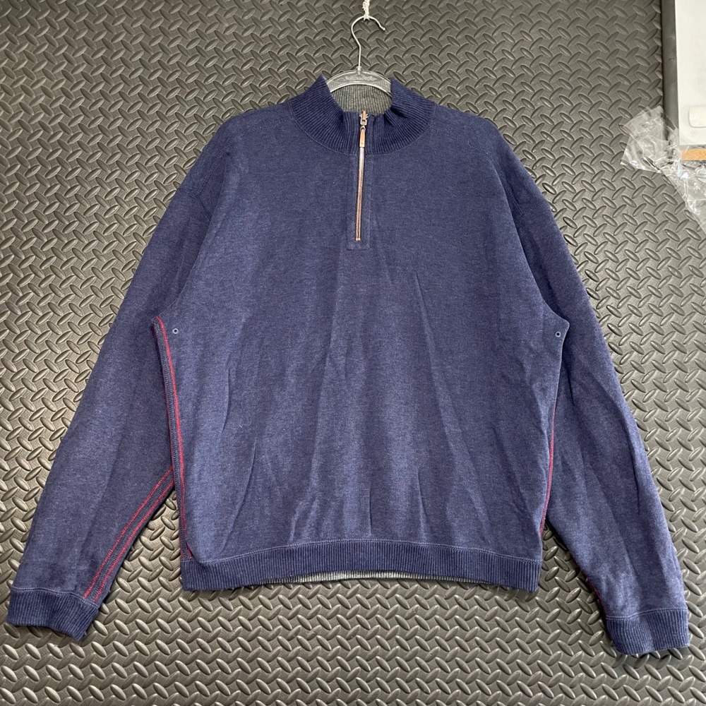 Tommy Bahama Navy Blue Reversible Gray 1/4 Zip Up Casual Wear Sweater Men's XL
